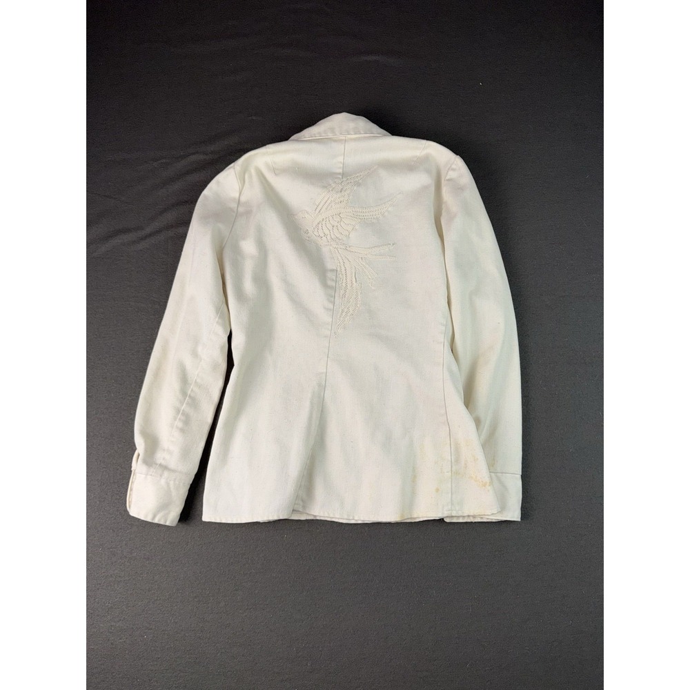 Vintage 70s CECI California Juniors Ivory Button Up Top Bird Embroidery Size M - Picture 7 of 8